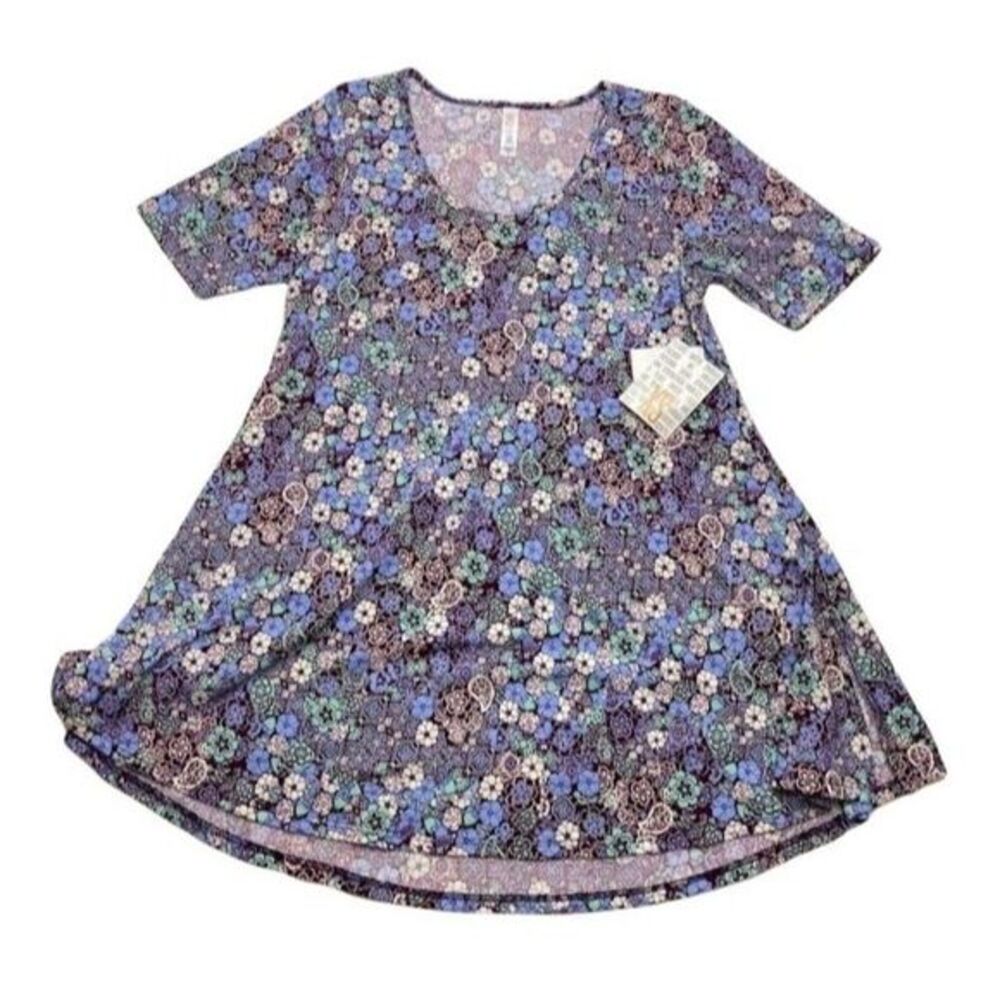 LuLaRoe Perfect T‎ Shirt Top Purple Green Floral XS NEW